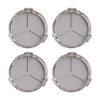 Mercedes 75mm Wheel Centre Caps - Classic Silver & Chrome Star Badges (4-Piece Set)