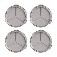 Mercedes 75mm Wheel Centre Caps - Classic Silver & Chrome Star Badges (4-Piece Set)