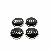 Audi 61mm Wheel Centre Caps - Two-Tone Black & Grey Alloy Badges (4Pcs)