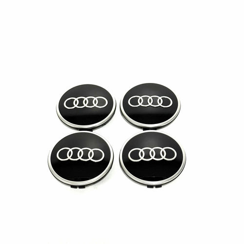 Audi 61mm Wheel Centre Caps - Two-Tone Black & Grey Alloy Badges (4Pcs)