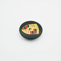 Porsche 65mm Wheel Centre Caps - Compact Gloss Black Crest Badges (4 Pcs)