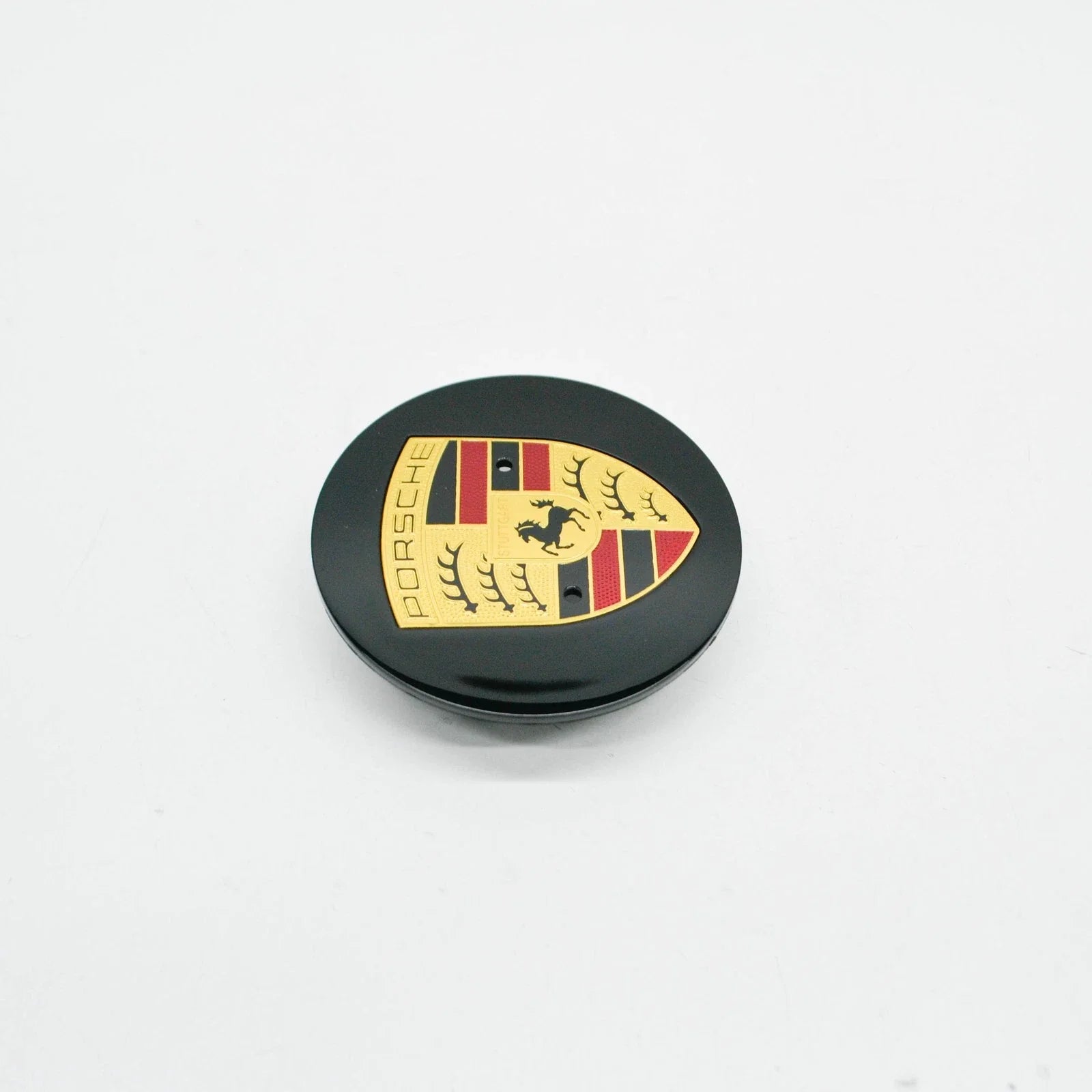 Porsche 65mm Wheel Centre Caps - Compact Gloss Black Crest Badges (4 Pcs)