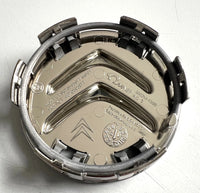 Citroen 60mm Wheel Centre Caps - Gloss Black & Chrome Badges (4 Pcs)