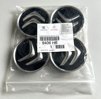 Citroen 60mm Wheel Centre Caps - Gloss Black & Chrome Badges (4 Pcs)
