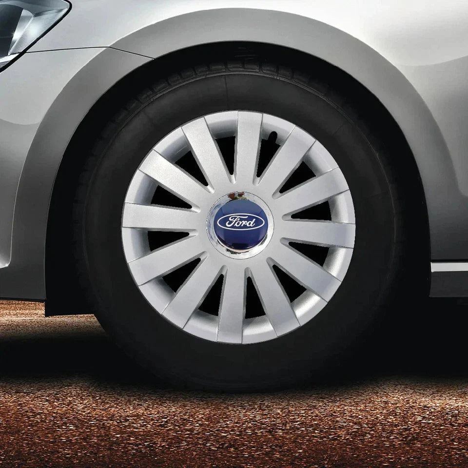 Ford 54mm Wheel Centre Caps - Classic Blue & Silver Oval Badges (4-Piece Set)