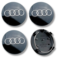 Audi 60mm Wheel Centre Caps - Gloss Black 4-Ring Alloy Badges (4-Piece Set)