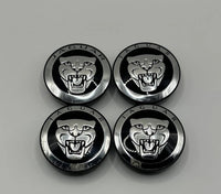 Jaguar 59mm Wheel Centre Caps - Gloss Black Growler Badges (4-Piece Set)