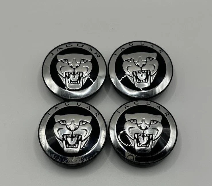 Jaguar 59mm Wheel Centre Caps - Gloss Black Growler Badges (4-Piece Set)