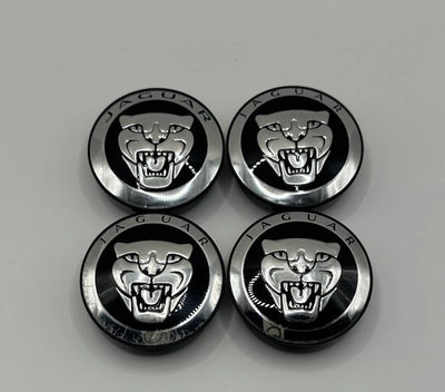 Jaguar 59mm Wheel Centre Caps - Gloss Black Growler Badges (4-Piece Set)