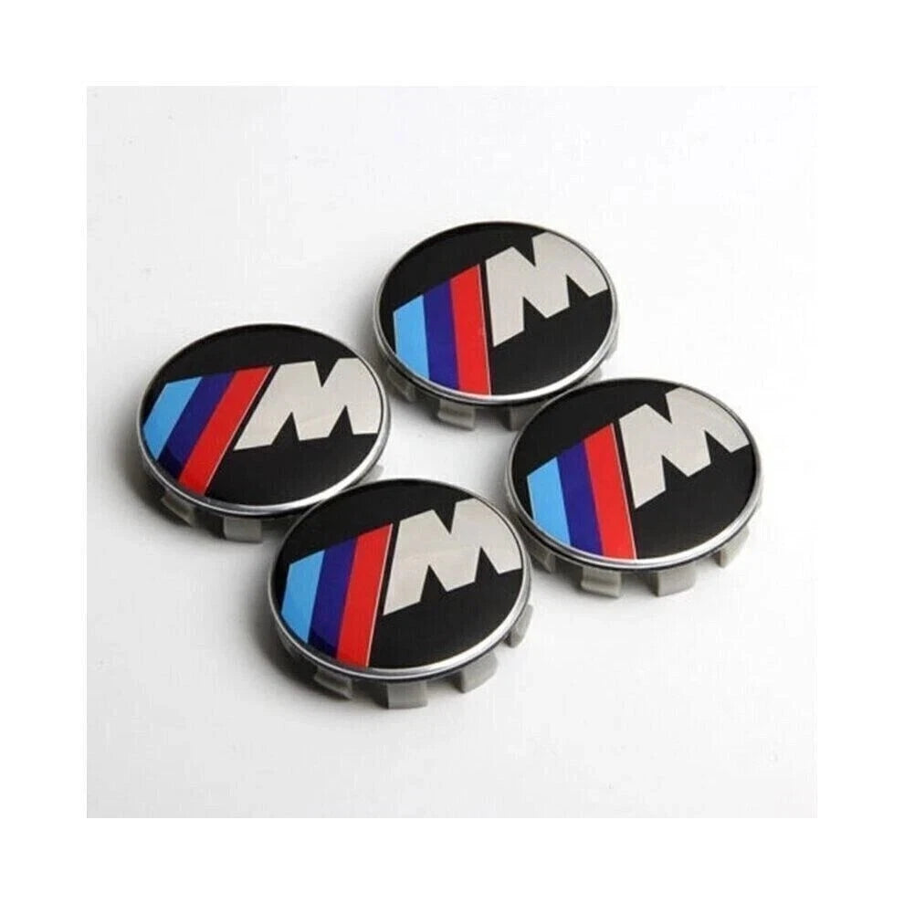 BMW 56mm M-Sport Wheel Centre Caps - Gloss Black & Carbon Style for Newer Alloys