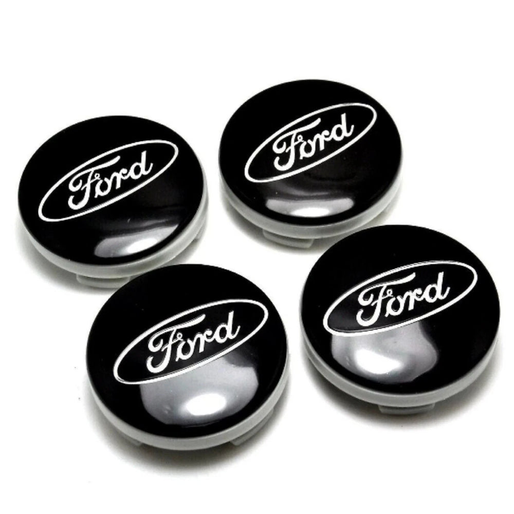 Ford 54mm Sport Wheel Centre Caps - Gloss Black & Chrome Edition (4-Piece Set)