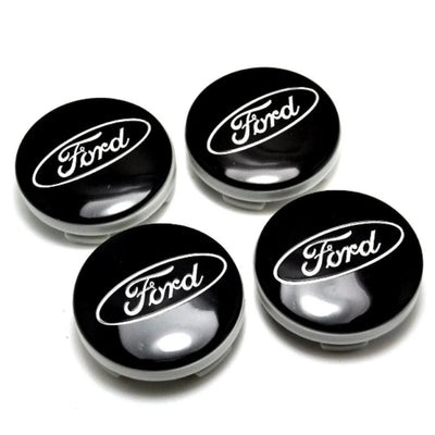 Ford 54mm Sport Wheel Centre Caps - Gloss Black & Chrome Edition (4-Piece Set)