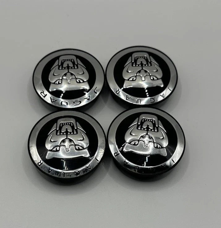 Jaguar 59mm Wheel Centre Caps - Gloss Black Growler Badges (4-Piece Set)