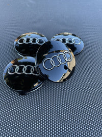 Audi 60mm Wheel Centre Caps - Gloss Black 4-Ring Alloy Badges (4-Piece Set)