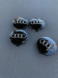 Audi 60mm Wheel Centre Caps - Gloss Black 4-Ring Alloy Badges (4-Piece Set)