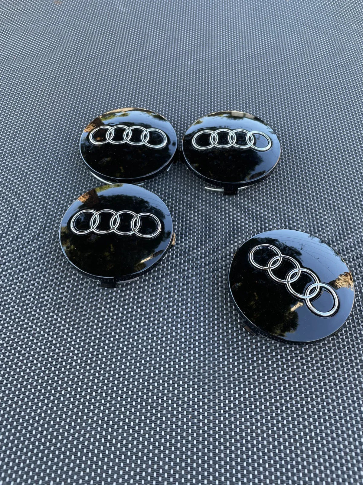 Audi 60mm Wheel Centre Caps - Gloss Black 4-Ring Alloy Badges (4-Piece Set)