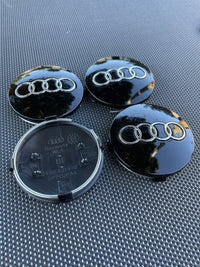 Audi 60mm Wheel Centre Caps - Gloss Black 4-Ring Alloy Badges (4-Piece Set)