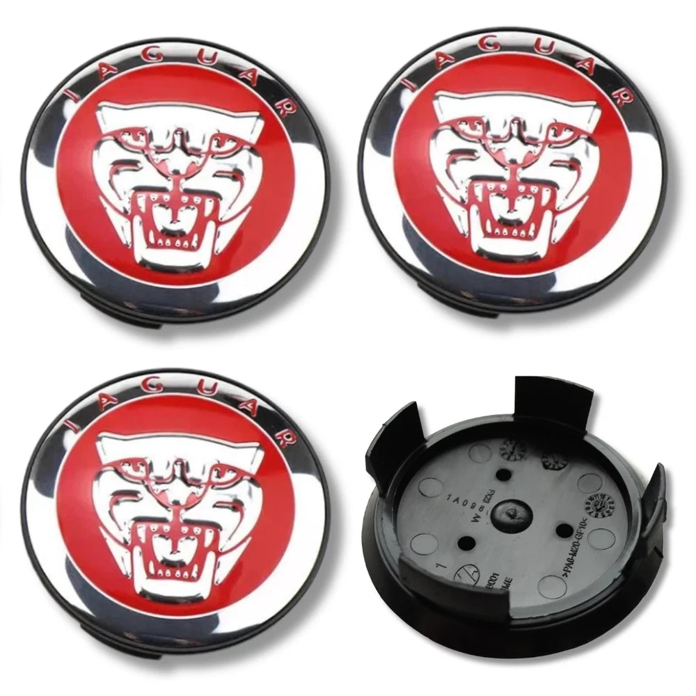 Jaguar 59mm Wheel Centre Caps - Sport Red Growler Face Badges (4 Pcs)