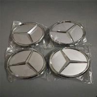 Mercedes 75mm Wheel Centre Caps - Classic Silver & Chrome Star Badges (4-Piece Set)