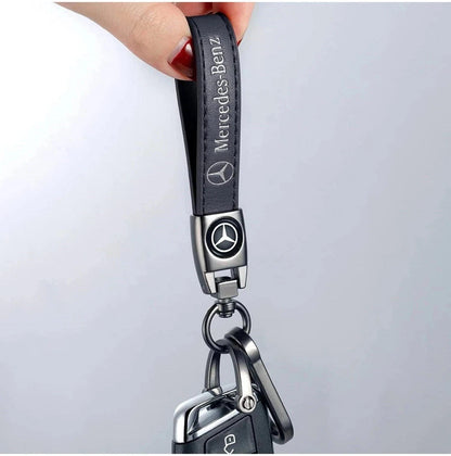 Mercedes Luxury Leather Keychain – Black Logo Keyring UK