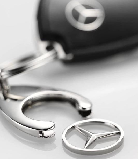Mercedes Benz Keyring – Silver Stainless Car Key Chain with Trolley Token
