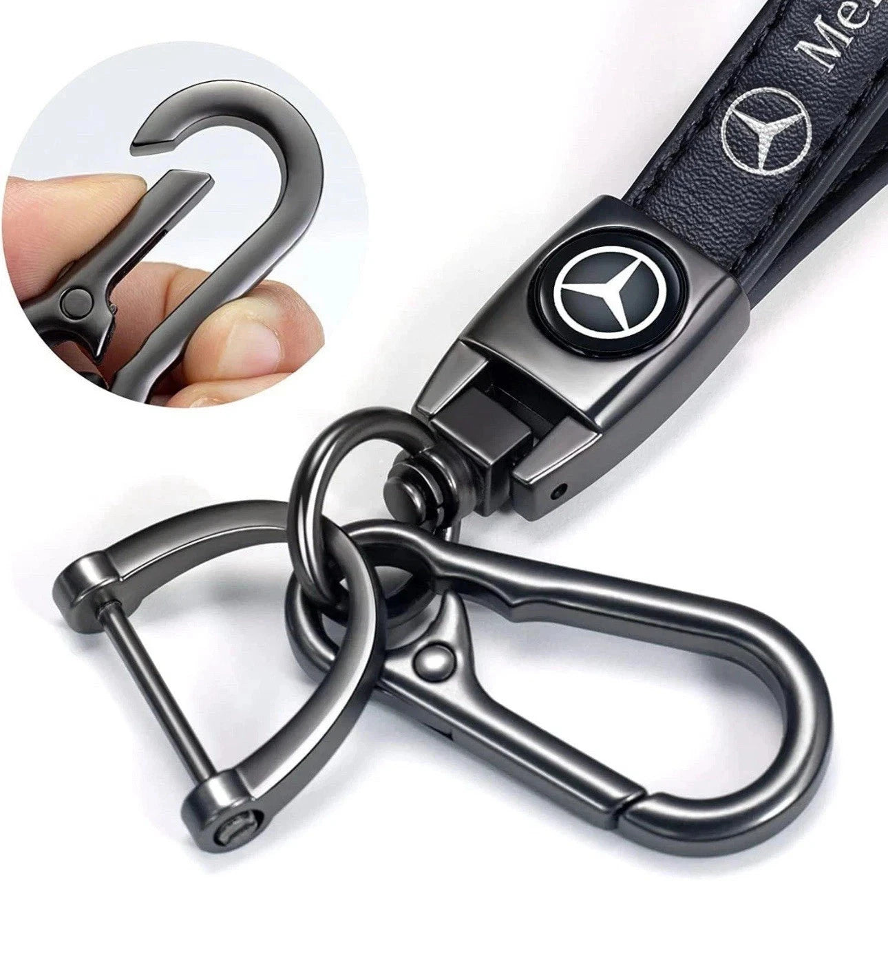 Mercedes Luxury Leather Keychain – Black Logo Keyring UK